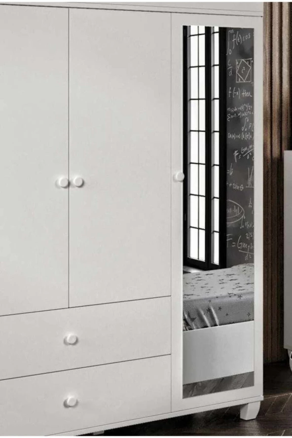 MERLİN MOBİLYA Torino Aynalı 3 Kapaklı 2 Çekmeceli 8 Bölmeli Gardrop - 5