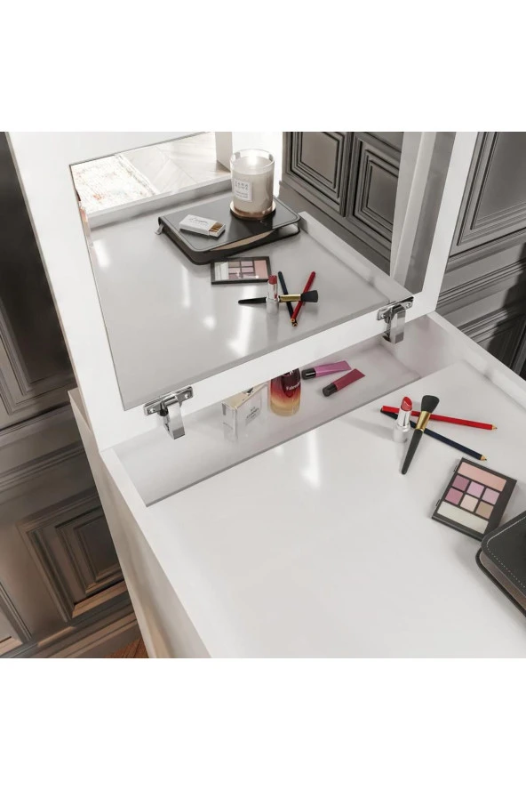 MERLİN MOBİLYA Merlin Mobilya Prenses Çok Amaçlı 3 Çekmeceli Sandık Puflu Makyaj Masası - 5