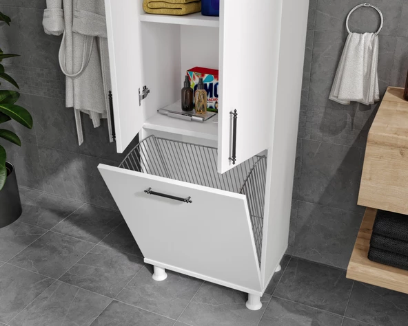 MERLİN MOBİLYA Sezar 3 Kapaklı 3 Bölmeli Kirli Sepetli Banyo Dolabı - 2