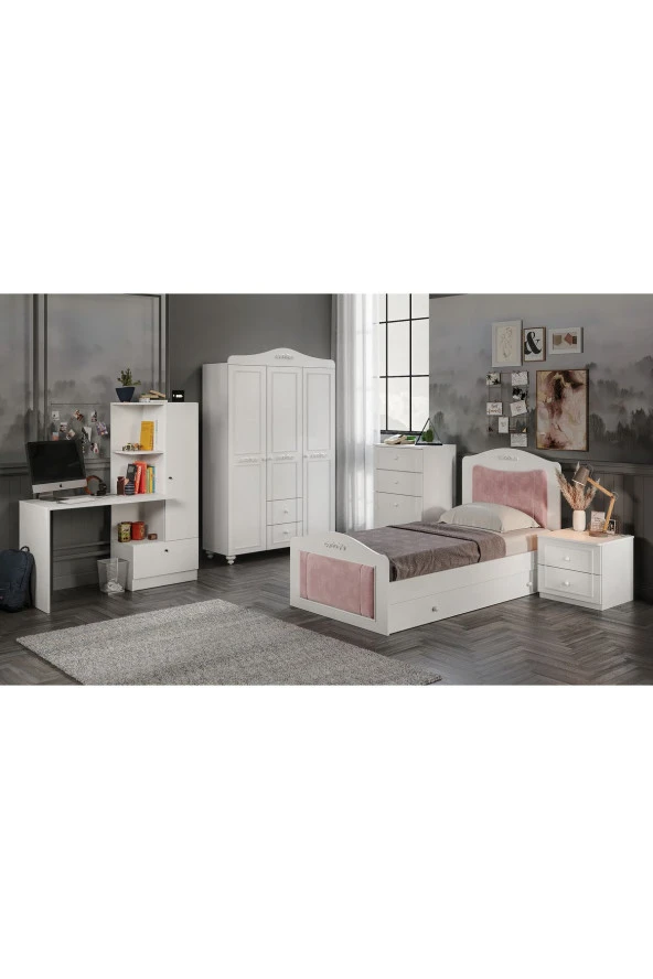 MERLİN MOBİLYA Mobilya Tokyo Beyaz Genç Odası ve Çalışma Masası