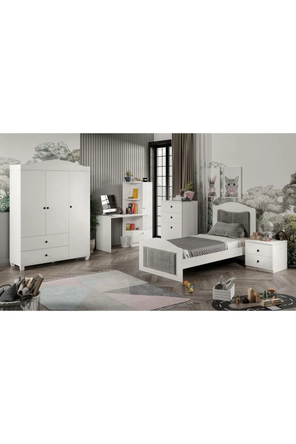 MERLİN MOBİLYA Torino Beyaz-Antrasit Detaylı Genç Odası Takımı , Çalışma Masası ve Kitaplık - 3