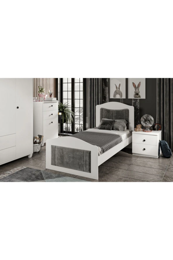 MERLİN MOBİLYA Torino Beyaz-Antrasit Detaylı Genç Odası Takımı , Çalışma Masası ve Kitaplık - 4