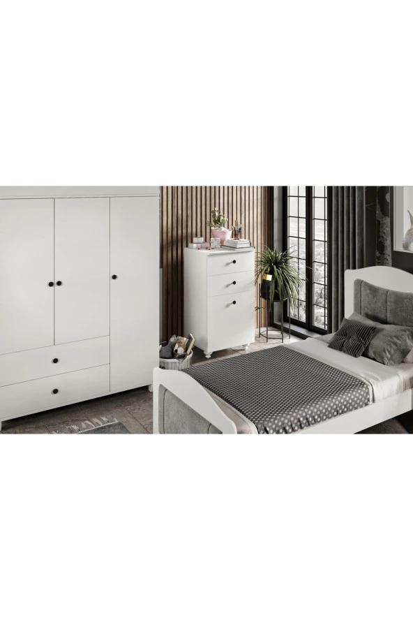 MERLİN MOBİLYA Torino Beyaz-Antrasit Detaylı Genç Odası Takımı , Çalışma Masası ve Kitaplık - 5