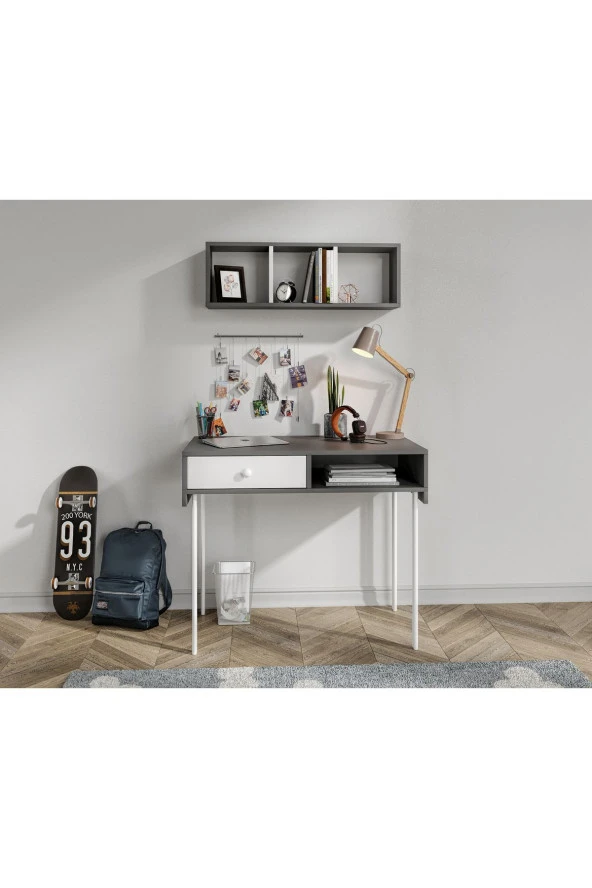 MERLİN MOBİLYA Major Antrasit Duvara Monte Çalışma Masası Ve Üst Modül