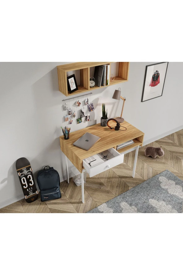 MERLİN MOBİLYA Major 2 Parçalı Bambu Duvara Monte Çalışma Masası