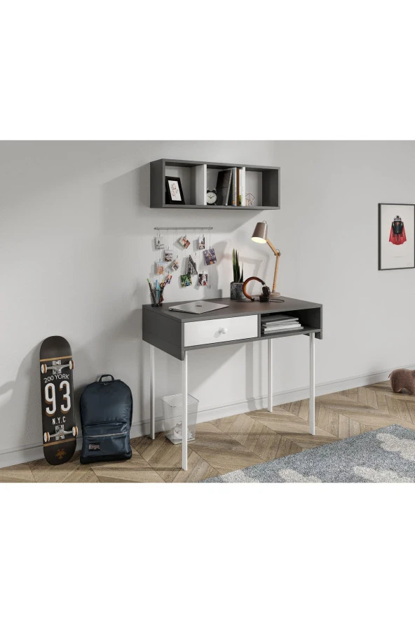 MERLİN MOBİLYA Major Antrasit Duvara Monte Çalışma Masası Ve Üst Modül - 2