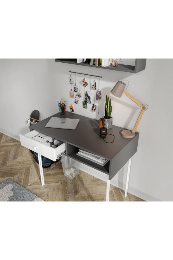 MERLİN MOBİLYA Major Antrasit Duvara Monte Çalışma Masası Ve Üst Modül - 3