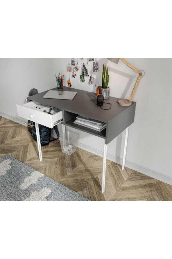 MERLİN MOBİLYA Major Antrasit Duvara Monte Çalışma Masası Ve Üst Modül - 6