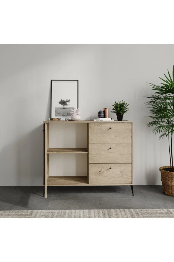 MERLİN MOBİLYA Diamond 3 Çekmeceli 5 Bölmeli Hazeran Konsol (120CM) - 3