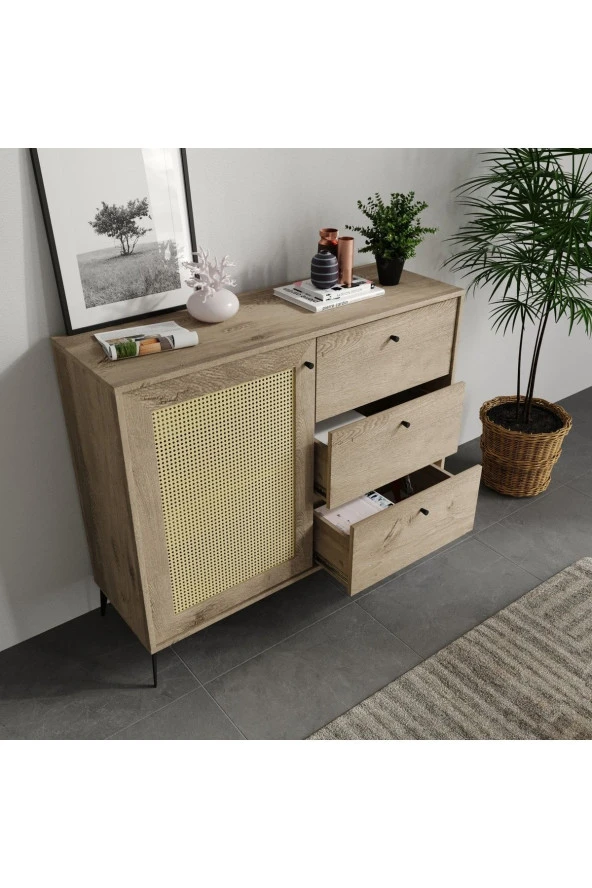 MERLİN MOBİLYA Diamond 3 Çekmeceli 5 Bölmeli Hazeran Konsol (120CM) - 4