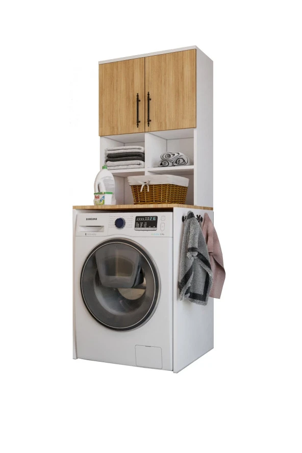 MERLİN MOBİLYA Bone 2 Kapaklı 7 Bölmeli Çamaşır Makinası Dolabı - 2