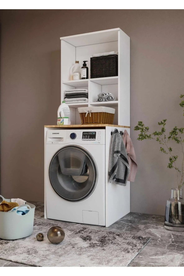 MERLİN MOBİLYA Bone 2 Kapaklı 7 Bölmeli Çamaşır Makinası Dolabı - 3