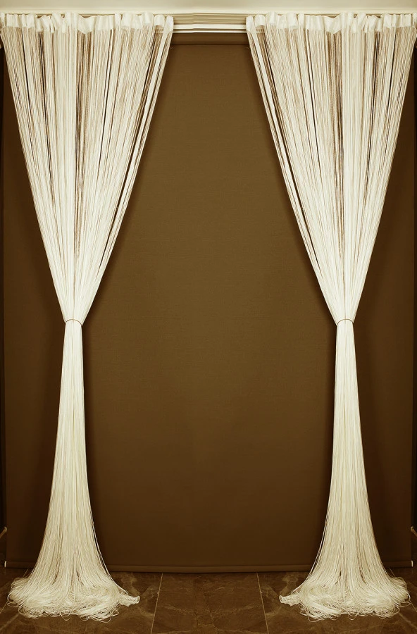 İP ZİNCİR KREM RENK RUSTİK EN 100 CM BOY 280 CM HAZIR İP PERDE - Resim 11