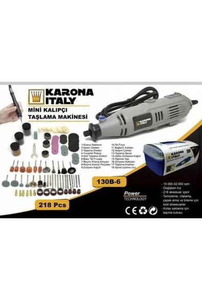 Tekno Karona Italy 130b-6 218 Parça Gravür Seti 6 Kademeli Hortumlu