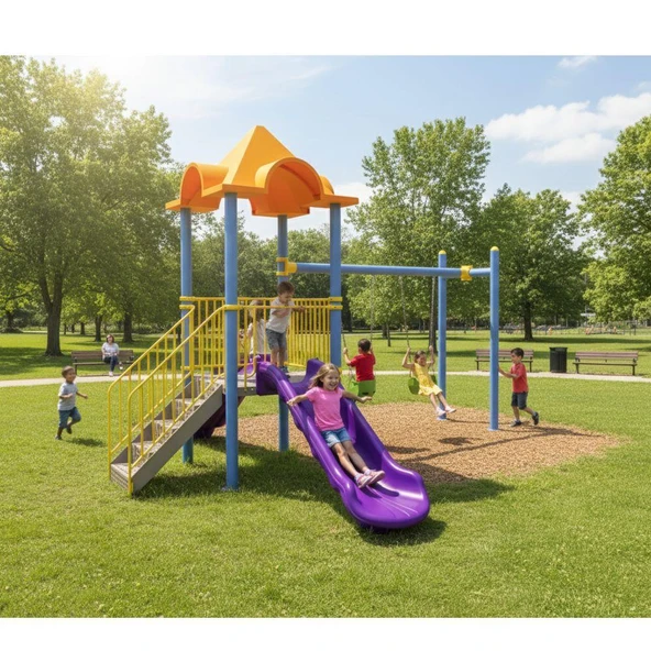 Çocuk Oyun Parkı BOS03, Bir Kuleli Bir Kaydıraklı 5.5x4.5m ürün görseli 1