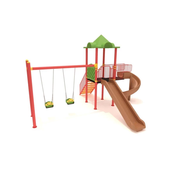 Çocuk Oyun Parkı Bir Kuleli, İki Kaydıraklı 5.5x4.5m - 2