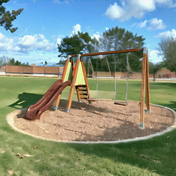 Ahşap Çocuk Parkı SG0938, Tek Kaydıraklı ve İkili Salıncaklı Model - 4