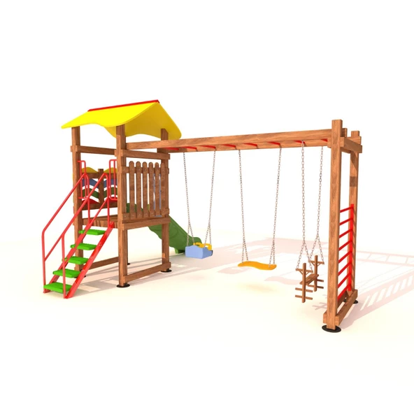 Ahşap Çocuk Oyun Parkı SG04, Üç Salıncaklı Model - 3