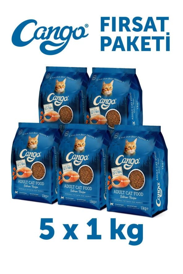 Cango Yetişkin Kedi Maması Somonlu 1 Kg 5'li