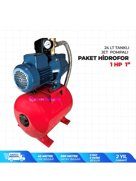 GERMANY STYLE İbeltech 1hp 1" Jet Pompalı 24 Litre Tanklı 5 Kat 5 Daireye Yeterli Paket Hidrofor - 2