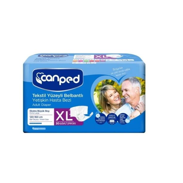 Canped Belbantlı Tekstil Yüzeyli Ekstra Büyük Boy (XL) 30'lu Hasta Bezi