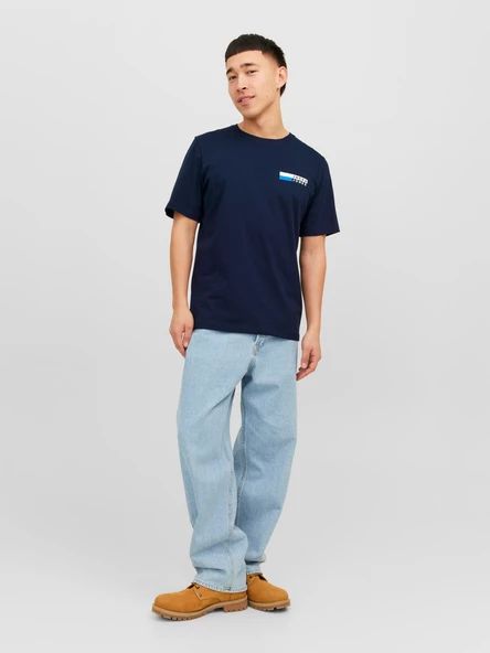 JACK JONES Yazı Detaylı Bisiklet Yaka Erkek Tişört 12233999 - Resim 4