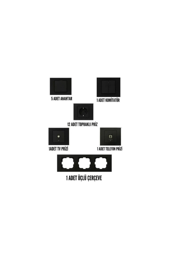 Grano Siyah Anahtar & Priz Seti - Resim 2