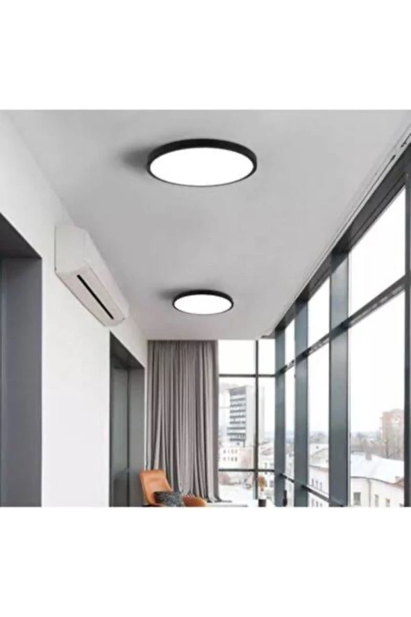 Led Tavan WC Kiler Ofis Lambası 24 W Yuvarlak Siyah Kasa Beyaz Işık
