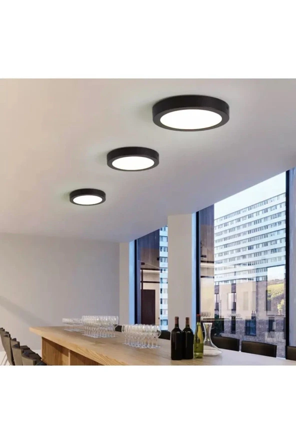Led Tavan Ofis Lambası 24 W Yuvarlak Armatür Sıva Üstü Siyah Kasa Beyaz Işık Avize 6500K 220V