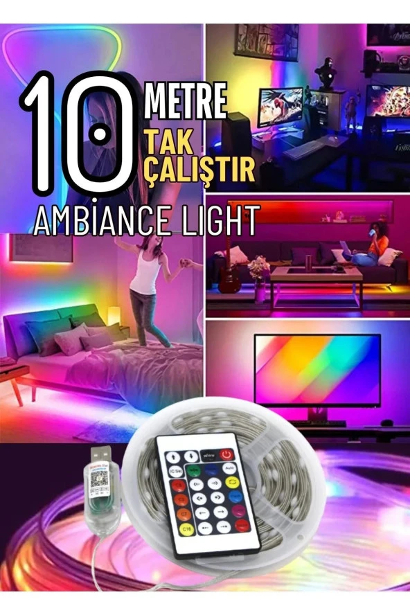 10 Metre Rgb Ses Kontrollü Kumandalı Telefon Kontrollü Kayar Magic Led Müzik Rgb Şerit Su Geçirmez