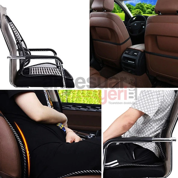 Ahşap Bambu Fileli Bel Destekli Terletmez Koltuk Minderi Tekli - 2