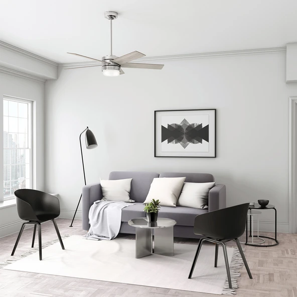 Hunter Fan - Claudette Parlak Nikel - 132 Cm. Aydınlatmalı Tavan Vantilatörü - 5