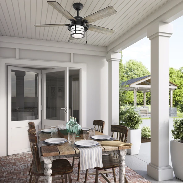 Hunter Fan - Santorini Doğal Demir - 132 Cm. Aydınlatmalı Dış Mekan Tavan Vantilatörü - 5