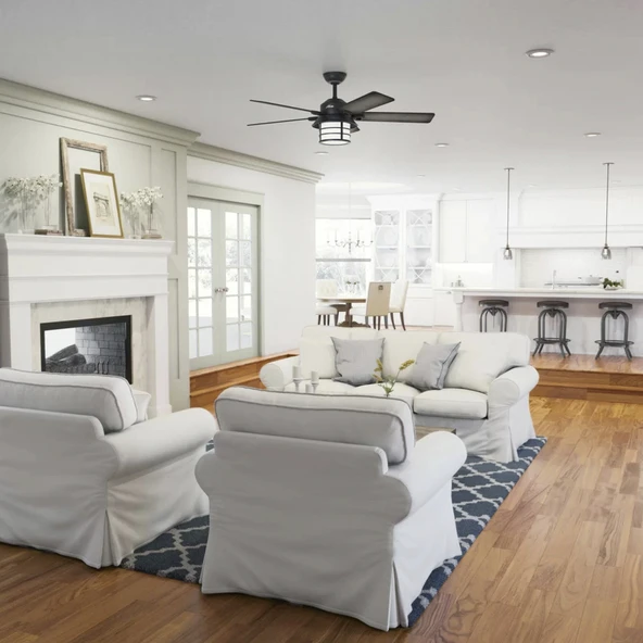 Hunter Fan - Santorini Doğal Demir - 132 Cm. Aydınlatmalı Dış Mekan Tavan Vantilatörü - 8