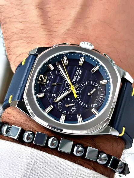 Ferrucci Function FCF.03382K.03 Deri Kordon Erkek Kol Saati - Resim 5