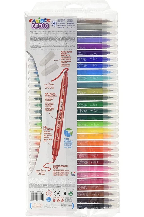 Birello Süper Yikanabilir Çift Taraflı Keçeli Boya Kalemi 30'lu