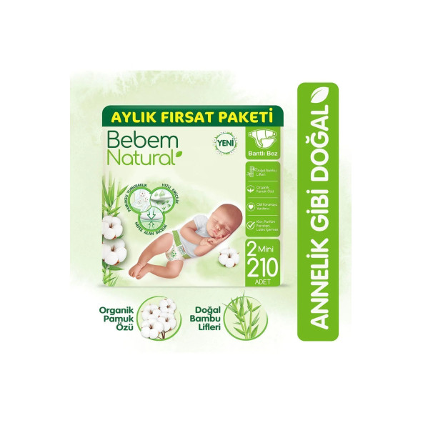 Bebem Natural Bebek Bezi 2 Beden Mini Aylık Fırsat Paketi 210 Adet