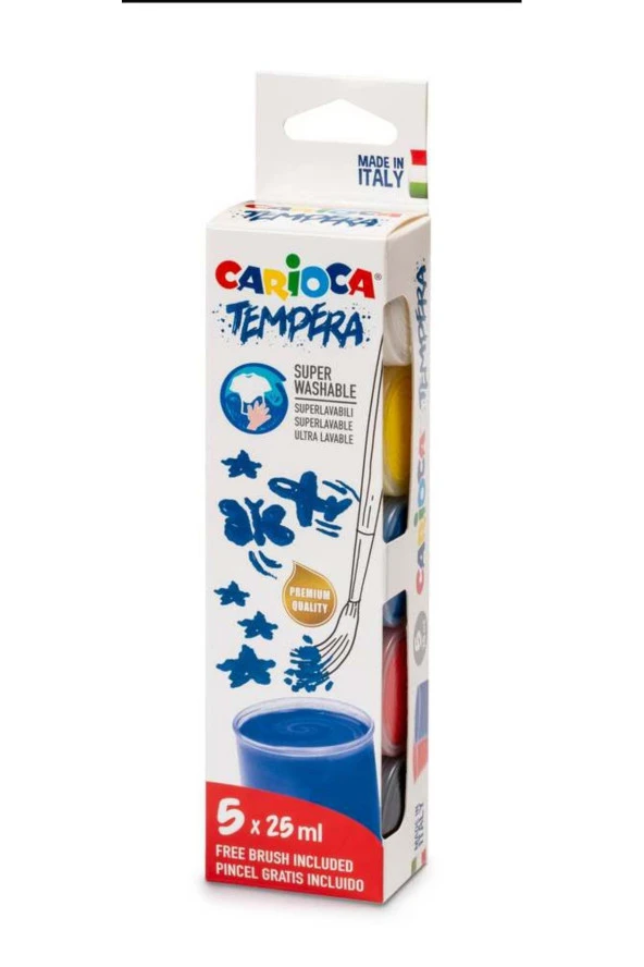 Tempera Suluboya Süper Yıkanabilir Fırçalı 5*25 ml 5 Renk Karışık - 3