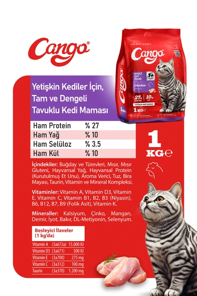 Cango Yetişkin Kedi Maması Tavuk Etli 1 Kg 5'li - 4