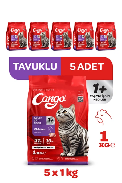 Cango Yetişkin Kedi Maması Tavuk Etli 1 Kg 5'li - 2