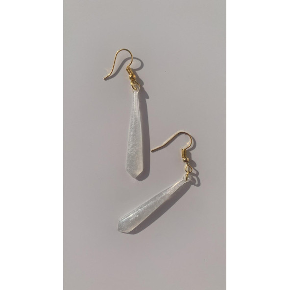 Beyaz Sedefli Renkli Gold Aksesuarlı Büyük Piramit Şekil Sallantılı Epoksi Küpe Hediyelik - Resim 7