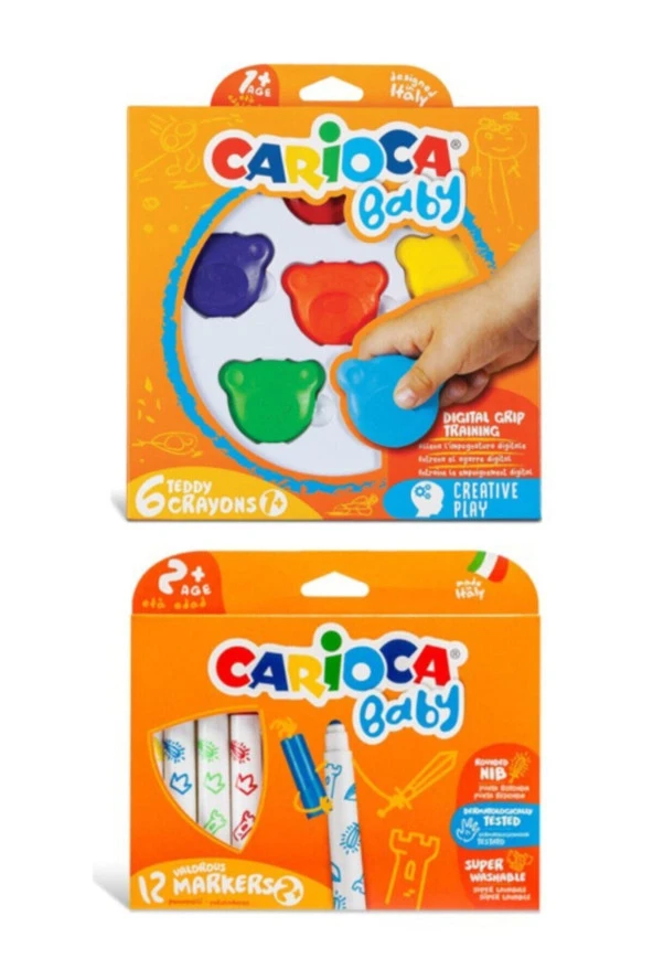 Teddy Şekilli Kirletmeyen Mum Boya Carioca Jumbo Bebek Süper Yıkanabilir Keçeli Boya ürün görseli 1