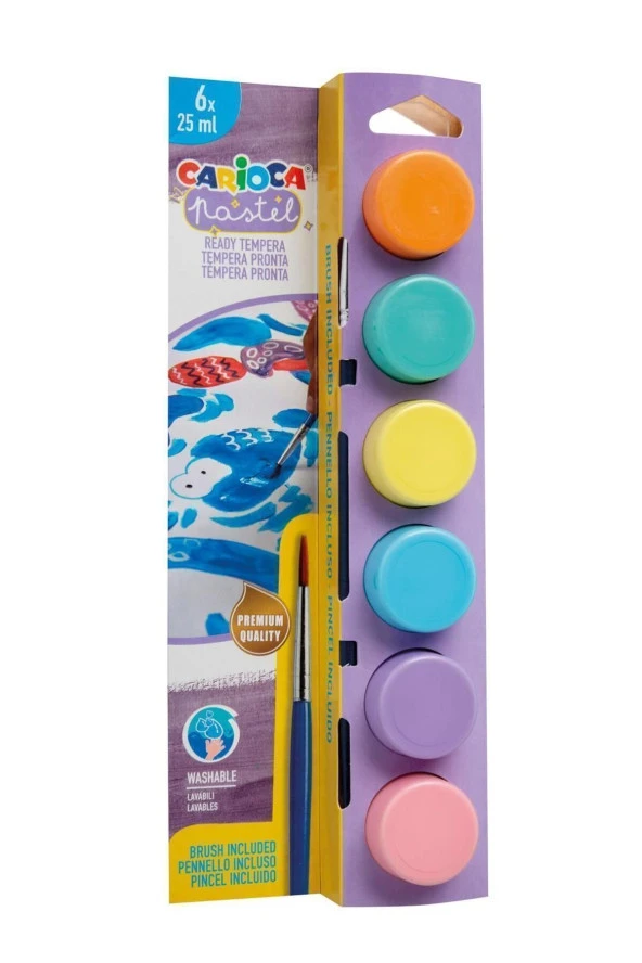 CARİOCA PASTEL TEMPERA SULUBOYA SÜPER YIKANABİLİR FIRÇALI 6*25 ML 6 RENK KARIŞIK