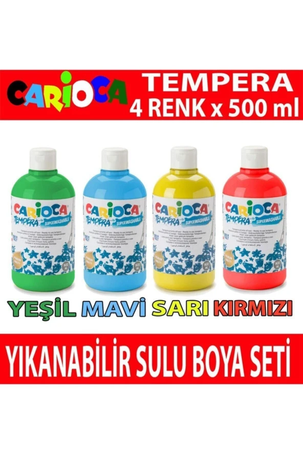 Tempera Yıkanabilir Sulu Boya Seti 4 Renk X 500 ml.