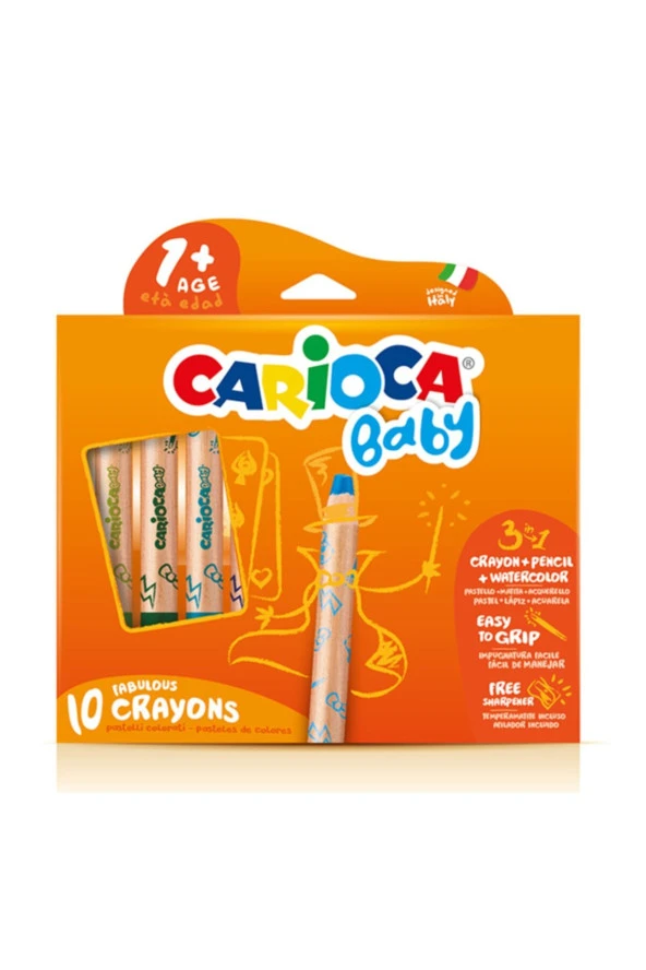 Carioca Baby "3 In 1" Jumbo Ahşap Gövdeli Boya Kalemi 10'lu (kalemtraş Hediyeli) - 2
