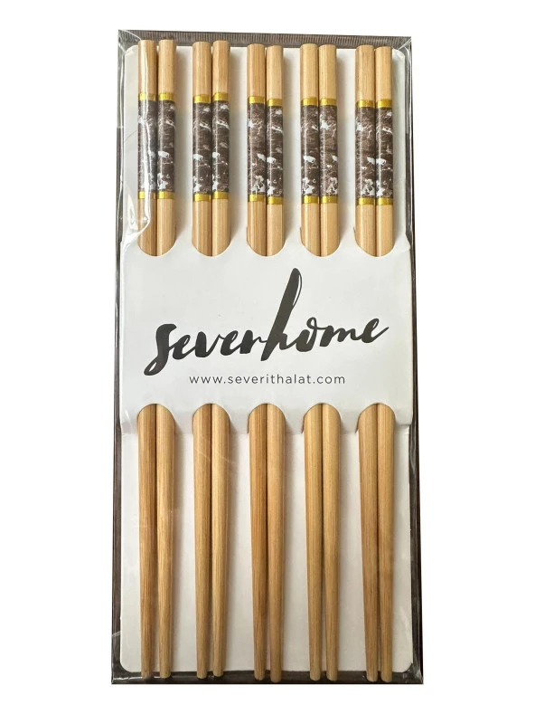 Desenli Yıkanabilir Kore Japon Çin Bambu Chopsticks Yemek Çubuğu - 24 Cm. - 5 Çiftlik 5 Paket - Resim 2