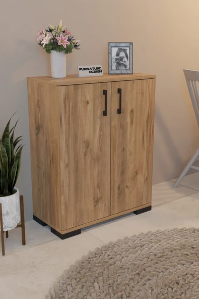 FurnatureDesign 2 Kapaklı Çok Amaçlı Dolap Raflı Erzak Dolabı Mutfak Dolabı - Atlantik Çam