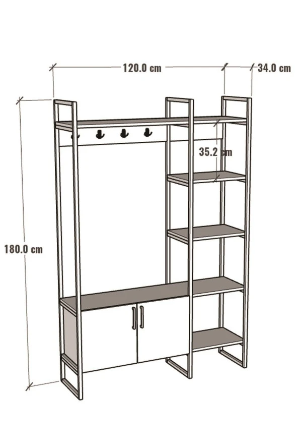 FurnatureDesign Metal Portmanto Elbise Askılığı Ayakkabılık Bölmeli Vestiyer - Beyaz & Antrasit - 5
