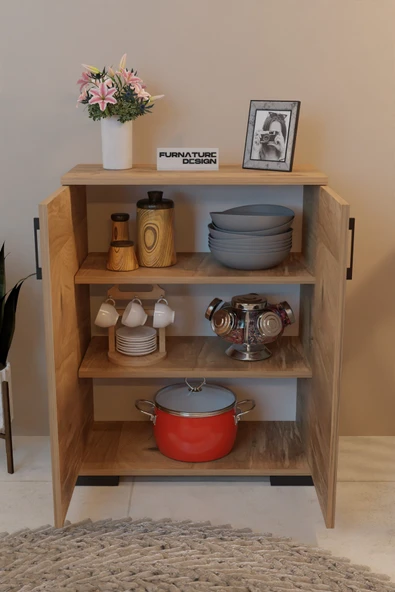 CMKStore 2 Kapaklı Çok Amaçlı Dolap Raflı Erzak Dolabı Mutfak Dolabı - Atlantik Çam - 2