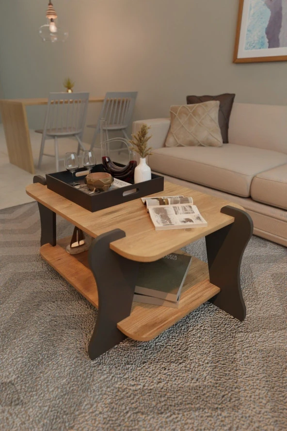 CMKStore Soul Orta Sehpa İki Raflı Dekoratif Orta Sehpa Antrasit - Atlantik Çam - 2